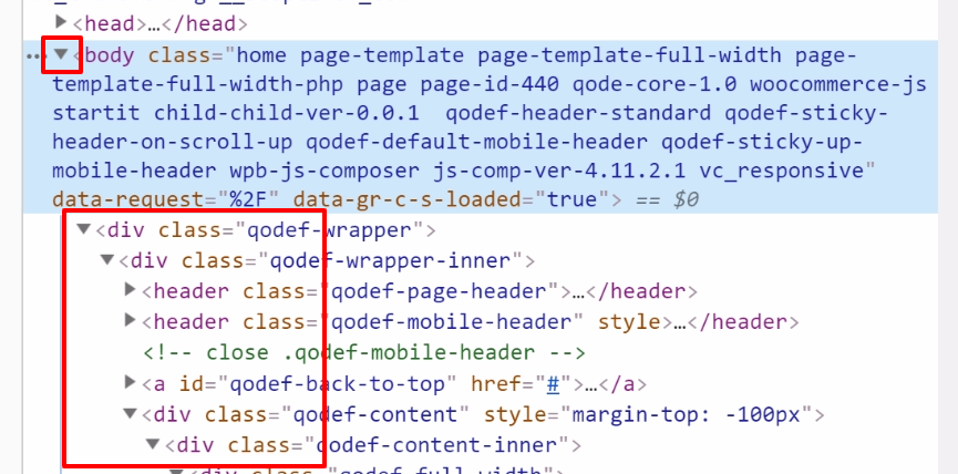 DOM-Quellcode geöffnet